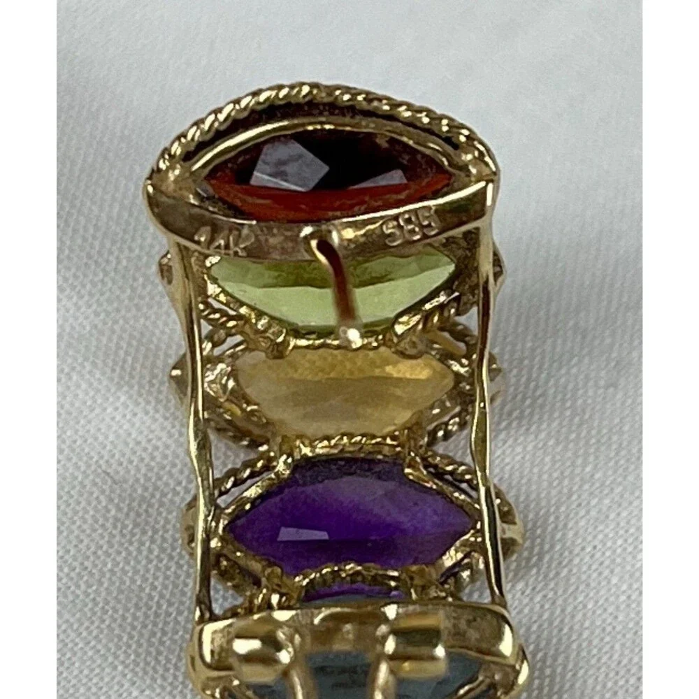 PTJ 14k YELLOW‎ GOLD GARNET, PERIDOT, BLUE TOPAZ, AMETHYST & TOPAZ HOOP EARRINGS